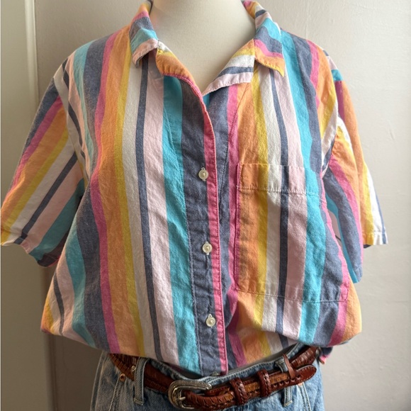 Gapbody Tops - Gap Body Striped Button Down Shirt – XL – Lightweight Cotton Blend Rainbow